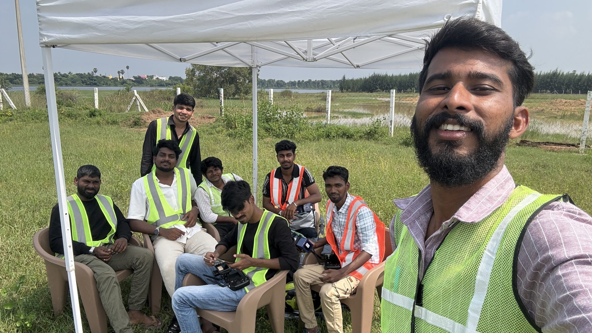DGCA training day — Chugilan and fellow pilots at the test field